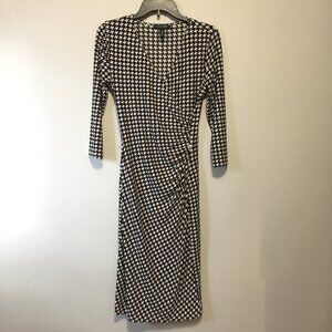 Lauren Ralph Lauren Houndstooth Crosswrap 3/4 Sleeve Midi Dress